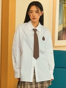 DAZY Patched Detail Drop Shoulder Shirt - White - View 14