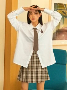 DAZY Patched Detail Drop Shoulder Shirt - White - View 3