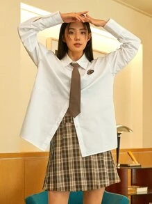 DAZY Patched Detail Drop Shoulder Shirt - White - View 11