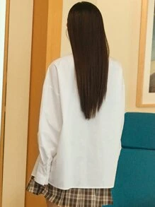 DAZY Patched Detail Drop Shoulder Shirt - White - View 15