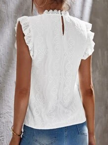 SHEIN Tall Blusa con bordado con ojal ribete con fruncido - Blanco - Ver 2
