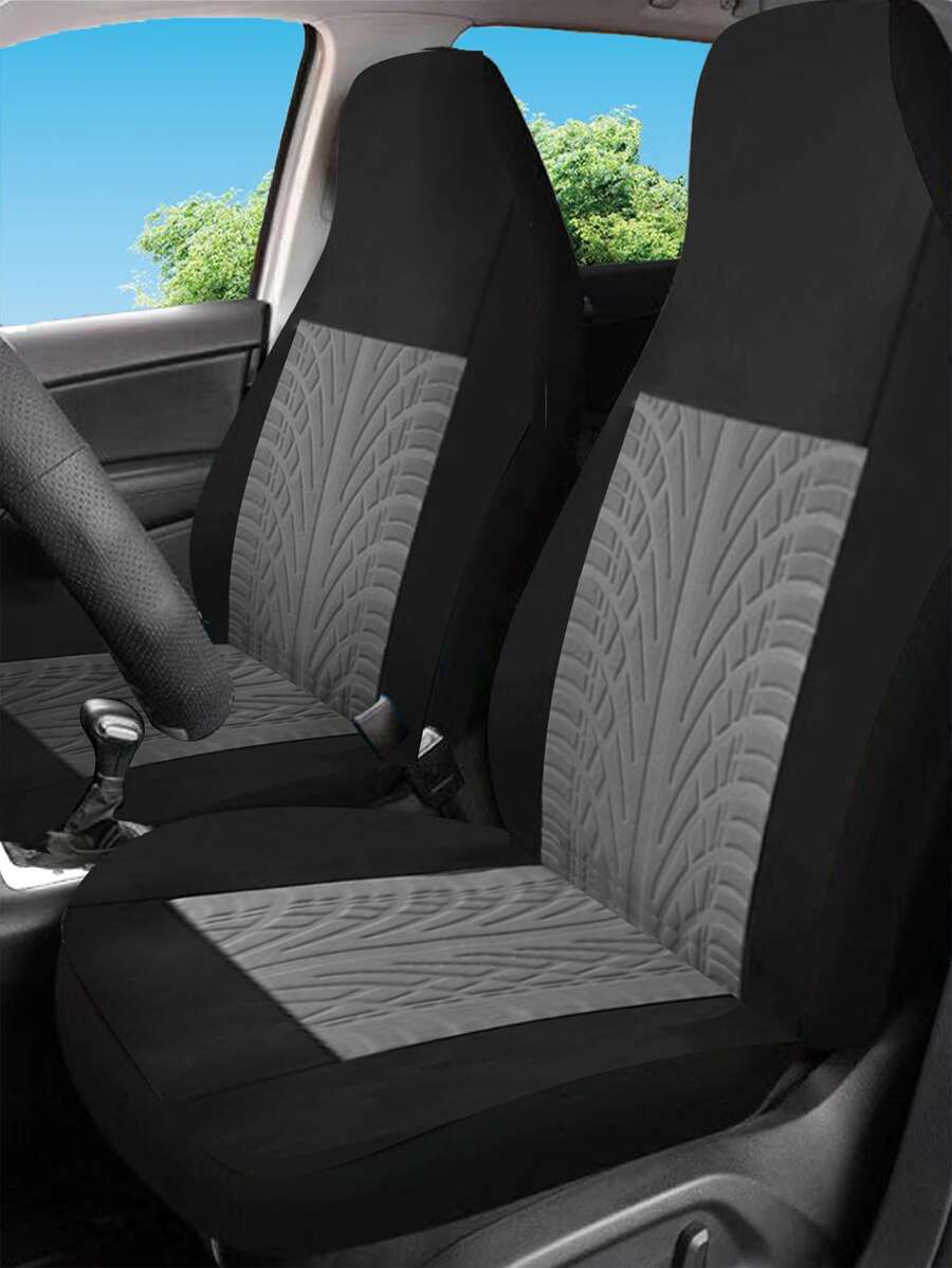 2pcs Geometric Embossed Car Seat Cover - Multicolor - View 1