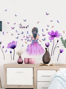 1 set Pegatinas de pared de mariposas y flores moradas de gran tamaño para niñas, decoración de dormitorio, pegatinas, vinilos decorativos para el hogar, artículos de decoración de primavera para refrescar tu hogar, pegatinas de decoración de ramas - Multicolor - Ver 3