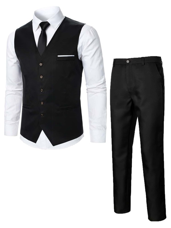 Manfinity Mode Hombres Pantalones con chaleco blazer con botón sin camisa