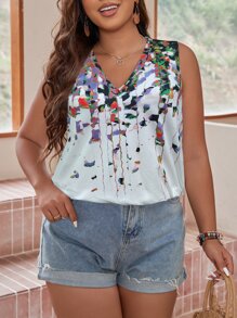SHEIN LUNE Plus Graphic Print V Neck Tank Top