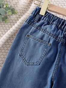 女孩破洞毛邊牛仔喇叭褲 - 中等水洗藍 - 查看 4