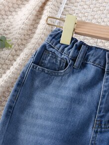 女孩破洞毛邊牛仔喇叭褲 - 中等水洗藍 - 查看 5