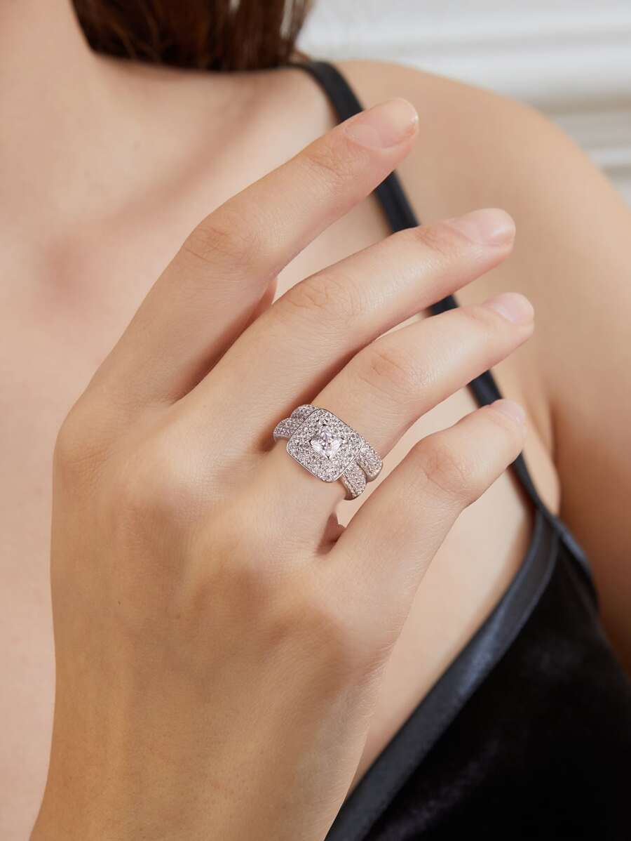 2 Miếng Nhẫn Cặp đôi Khối Zirconia  Trang trí - trắng - Xem 1