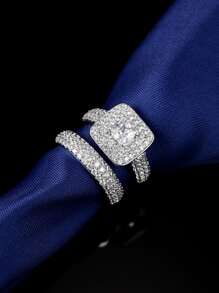 2 Miếng Nhẫn Cặp đôi Khối Zirconia  Trang trí - trắng - Xem 2