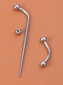 2pcs/set Fashionable Ball Decor Eyebrow Ring & 1pc Tool Stainless Steel For Women & Men No Piercing Needed Septum Body Jewelry - Silver - View 1