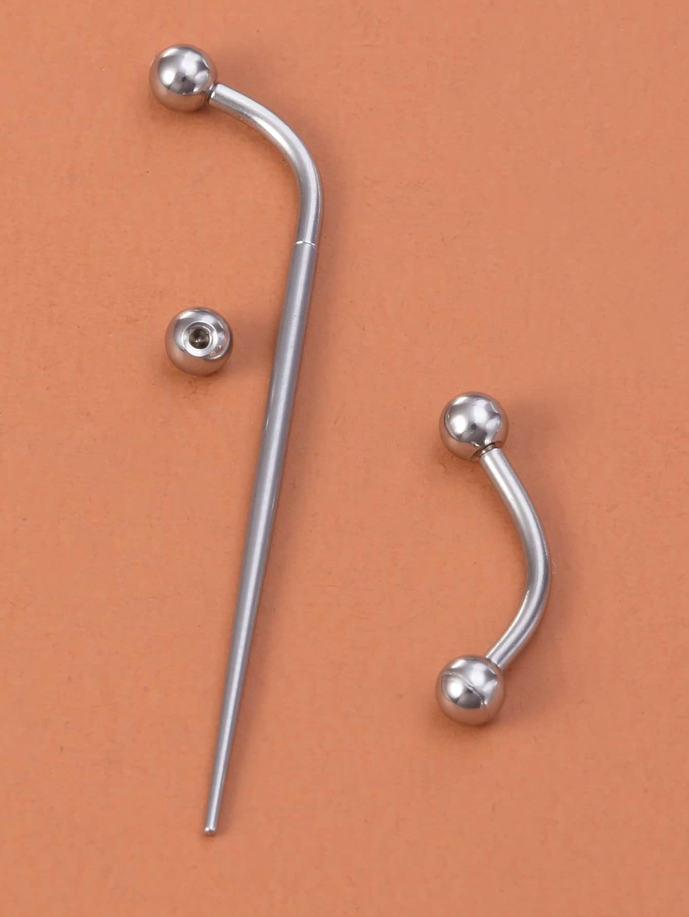 2pcs/set Fashionable Ball Decor Eyebrow Ring & 1pc Tool Stainless Steel For Women & Men No Piercing Needed Septum Body Jewelry - Silver - View 1