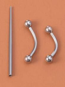 2pcs/set Fashionable Ball Decor Eyebrow Ring & 1pc Tool Stainless Steel For Women & Men No Piercing Needed Septum Body Jewelry - Silver - View 2
