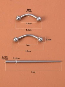2pcs/set Fashionable Ball Decor Eyebrow Ring & 1pc Tool Stainless Steel For Women & Men No Piercing Needed Septum Body Jewelry - Silver - View 5