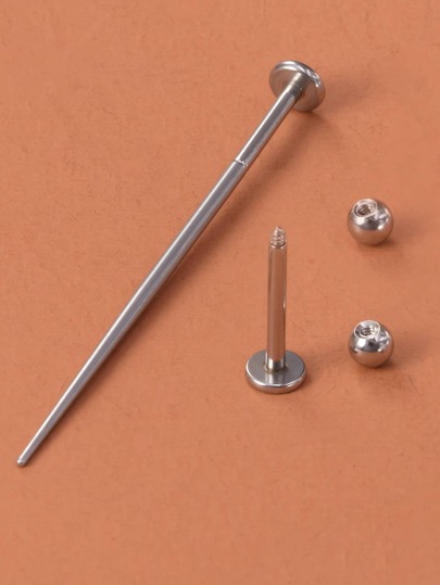 2pcs/set Fashionable Ball Decor Labret Lip Ring & 1pc Tool Stainless Steel For Women & Men No Piercing Needed Septum Body Jewelry