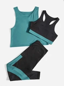 Plus 3pcs Racer Back Contrast Trim Sports Set - Multicolor - View 4