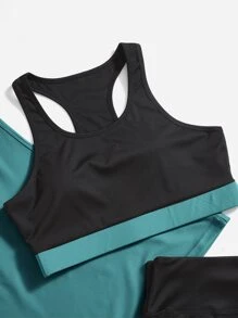 Plus 3pcs Racer Back Contrast Trim Sports Set - Multicolor - View 5