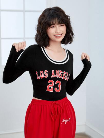 SHEIN EZwear Letter Graphic Crop Tee