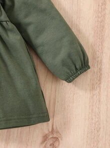 SHEIN Baby Girl Ruffle Trim Peplum Top & Floral Print Pants - Army Green - View 7