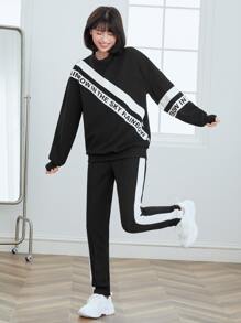 Mulvari Bộ đồ hai mảnh nữ Khối Màu Lá thư Thể thao - màu đen - Xem 1