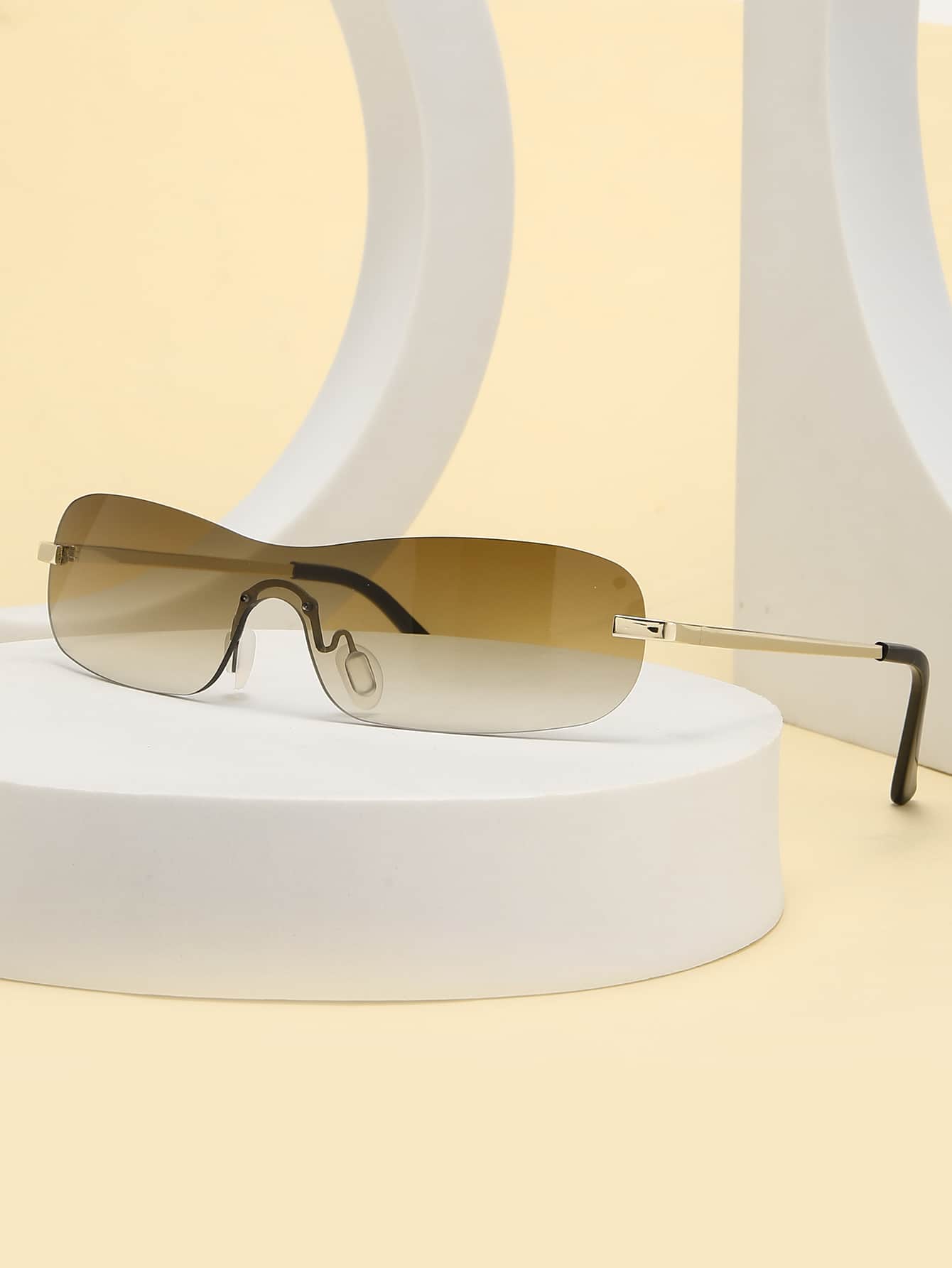 Gafas de moda sin montura con lentes degradados para la calle - Marrón - Ver 1