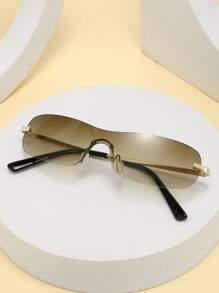 Gafas de moda sin montura con lentes degradados para la calle - Marrón - Ver 2