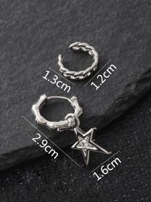 1pc Men Star Decor Earring & 1pc Ear Cuff - Silver - View 4