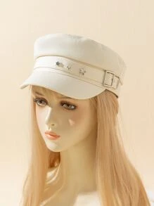 1 gorra de Newsboy beige para mujer con decoración de estrella metálica y ala corta para protección solar, adecuada para uso diario - Beis - Ver 1