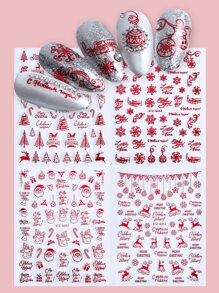 FULL BEAUTY 4sheets Christmas Cartoon Graphic Nail Art Sticker - Red - View 1