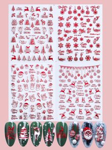 FULL BEAUTY 4sheets Christmas Cartoon Graphic Nail Art Sticker - Red - View 2