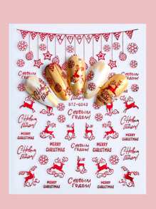 FULL BEAUTY 4sheets Christmas Cartoon Graphic Nail Art Sticker - Red - View 5