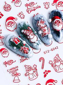FULL BEAUTY 4sheets Christmas Cartoon Graphic Nail Art Sticker - Red - View 6