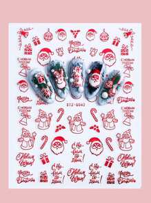 FULL BEAUTY 4sheets Christmas Cartoon Graphic Nail Art Sticker - Red - View 7