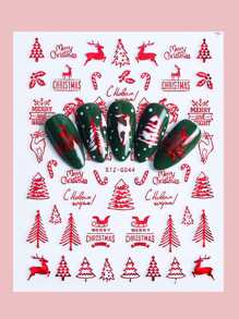 FULL BEAUTY 4sheets Christmas Cartoon Graphic Nail Art Sticker - Red - View 8