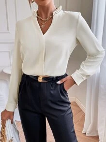 Chiquease Blusa con volantes, manga larga - Albaricoque - Ver 6