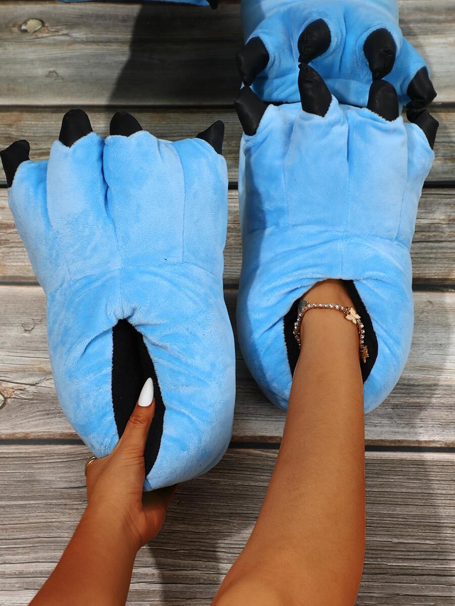 春季女士家居拖鞋，可爱动物主题趣味爪印室内/室外保暖拖鞋，防滑鞋底，情侣礼物，均码，毛绒拖鞋