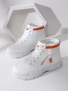 Alan Vincent Phong cách mới Của phụ nữ High Top Giải trí Giày thể thao Với Tăng Chiều cao , Dây kéo Khép kín , Mài mòn Và Trượt Sức chống cự - trắng - Xem 1