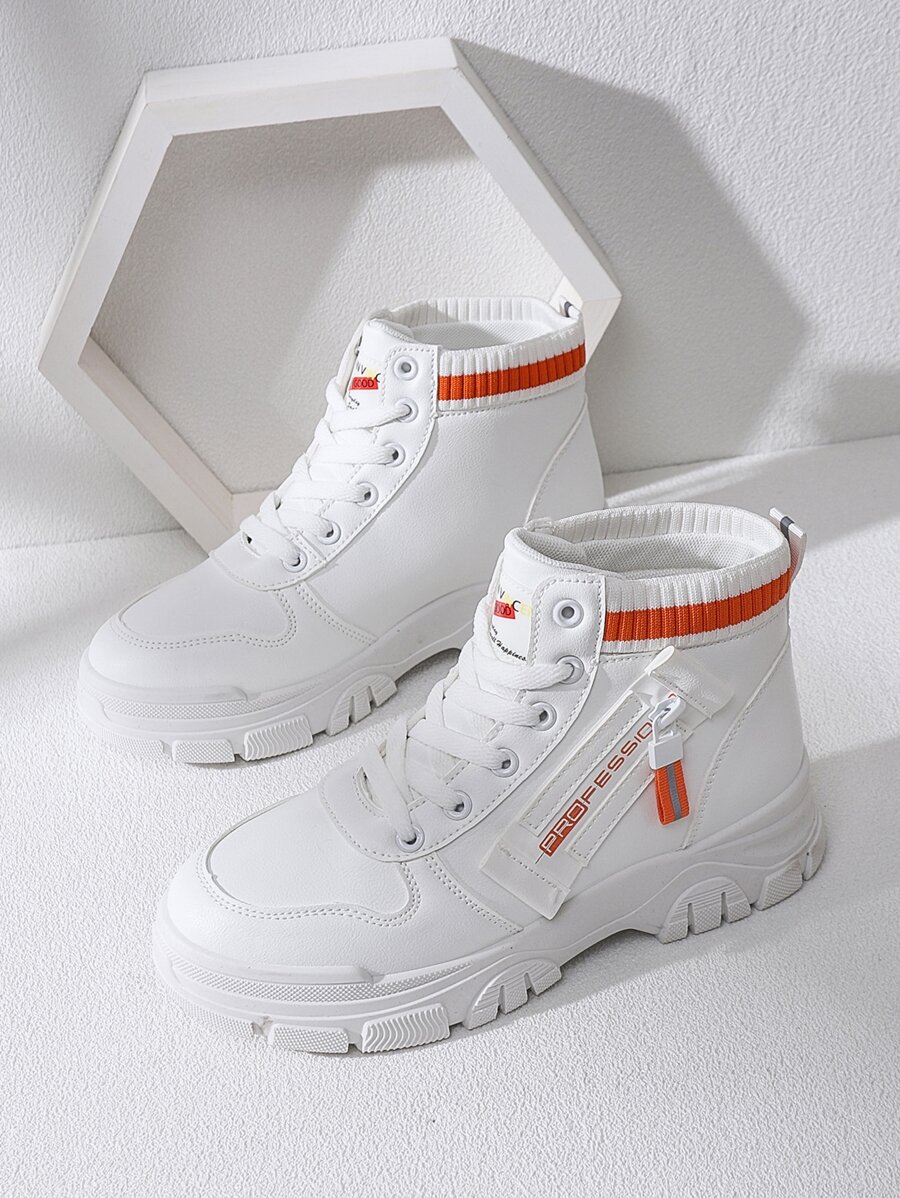 Alan Vincent Phong cách mới Của phụ nữ High Top Giải trí Giày thể thao Với Tăng Chiều cao , Dây kéo Khép kín , Mài mòn Và Trượt Sức chống cự - trắng - Xem 1