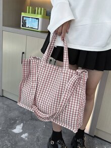 Gingham Print Shopper Bag - Multicolor - View 2