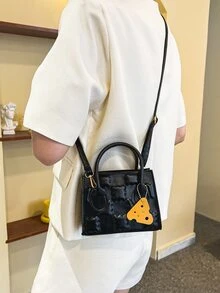 Bolsa cuadrada mini de galleta en relieve con accesorio de bolso - Negro - Ver 2