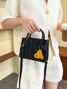 Bolsa cuadrada mini de galleta en relieve con accesorio de bolso - Negro - Ver 4