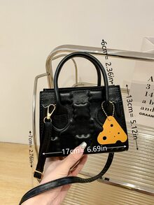 Bolsa cuadrada mini de galleta en relieve con accesorio de bolso - Negro - Ver 6