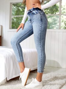 EMERY ROSE Slant Pocket Skinny Jeans - Light Wash - View 5