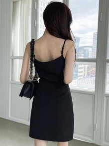 DAZY Váy Cami Trơn Không Có Áo Cardigan, Váy Nữ Thường Ngày - màu đen - Xem 2