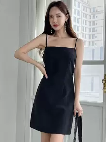 DAZY Váy Cami Trơn Không Có Áo Cardigan, Váy Nữ Thường Ngày - màu đen - Xem 6