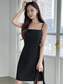 DAZY Váy Cami Trơn Không Có Áo Cardigan, Váy Nữ Thường Ngày - màu đen - Xem 7