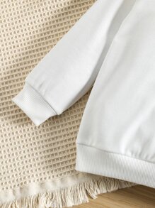 SHEIN Toddler Girls Rabbit Print Bow Front Pullover & Floral Print Sweatpants - Red and White - View 5