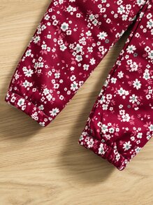 SHEIN Toddler Girls Rabbit Print Bow Front Pullover & Floral Print Sweatpants - Red and White - View 7