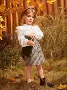 SHEIN Leap Crew Casual Versatile Young Girl Bowknot Ruffle Back Neck Water Drop Pullover Blouse - White - View 2