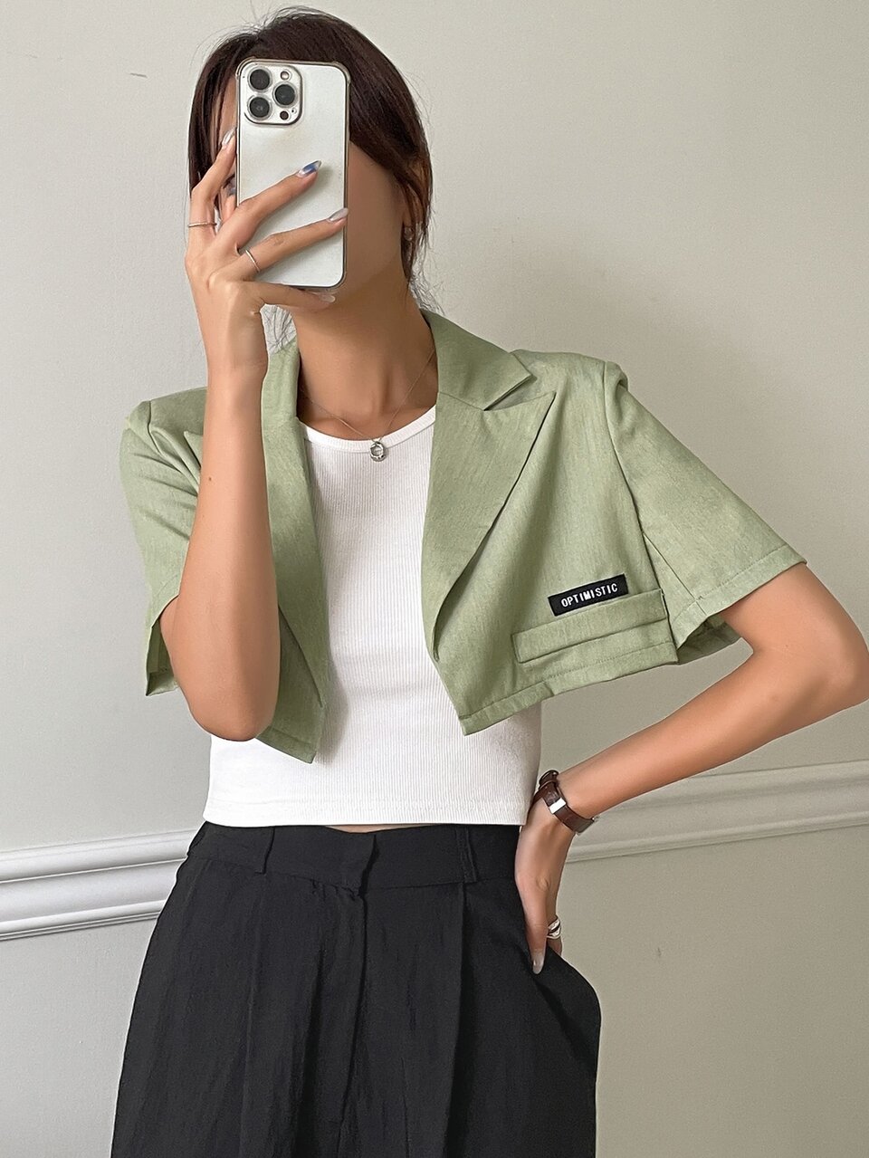 Letter Patched Detail Crop Blazer