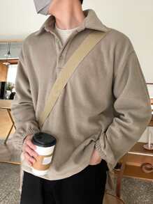 DAZY Men's Half-Zip Fleece Sweatshirt, Autumn/Winter - Khaki - View 1